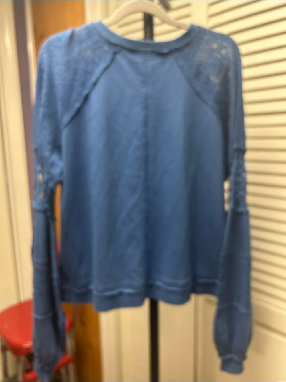 Nwot Anthropologie Teal Lace-Trim Long Sleeve Pullover